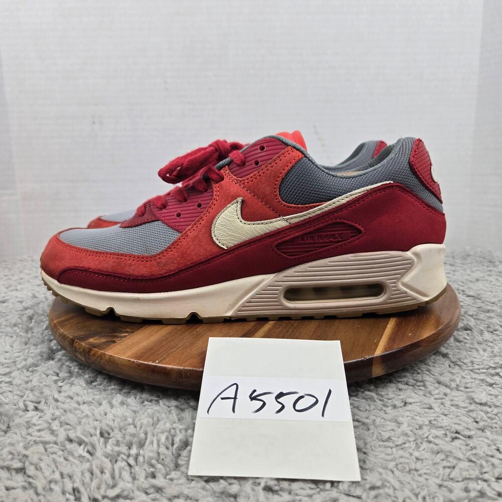 Nike Men 13 Air Max 90 Premium Gym Red Smoke Grey Gum Daily Sneaker DH4621-600